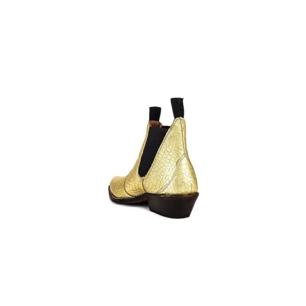 NEW FREE PEOPLE BEAU WESTERN ANKLE BOOT IN METALLIC GOLD